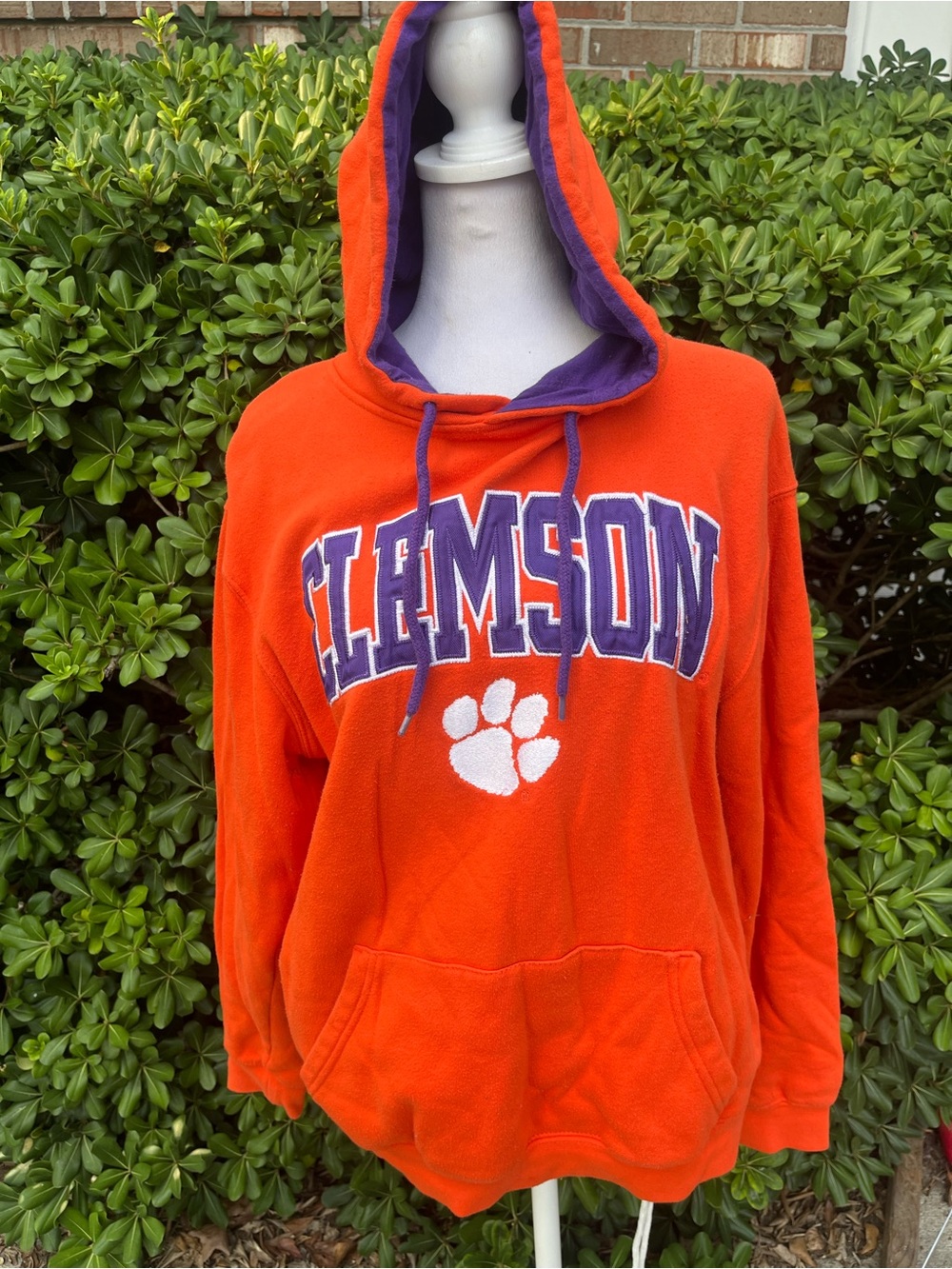 Clemson Orange Hooded Pullover with Logo Size Medium